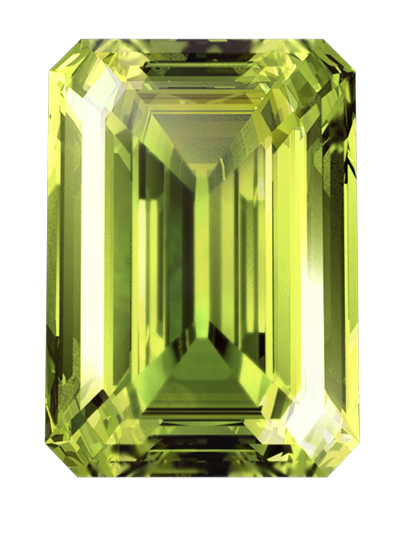 A LONITÉ cremation diamond created from cremation ashes or hair in greenish yellow colour & emerald cut 